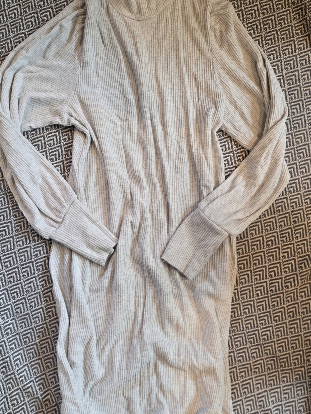 Women's Ribbed Long-Sleeve Sweater Dress- Light Grey